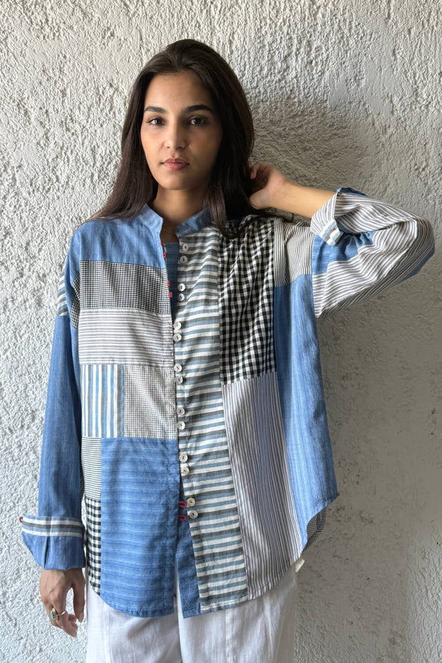 Nomi Patchwork Shirt blue