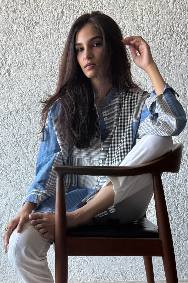 Nomi Patchwork Shirt blue